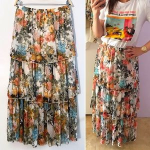 Painted Threads floral tea party layered skirt